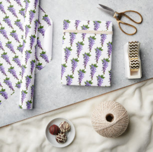 Papier Cadeau Wisteria Motifs violet vert blanc Arrière - plan 
