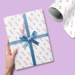 Papier Cadeau With Love Wrapping Paper in Pink Purple and White