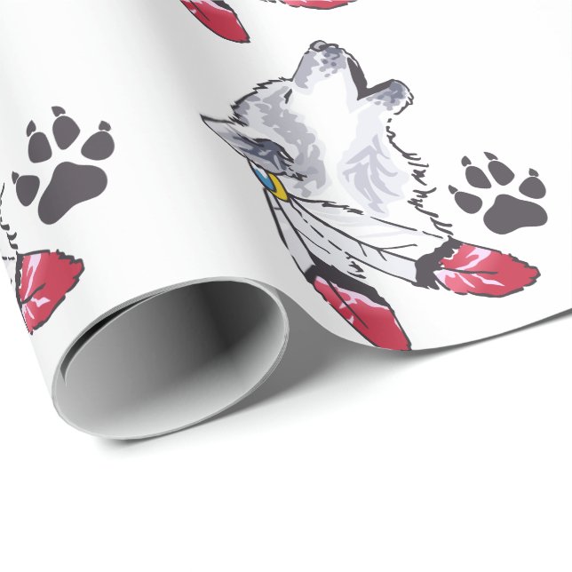 Papier Cadeau Wolf et Empreinte de patte (Coin rond)