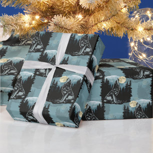 Papier Cadeau Wolf Howling À Moon Design Motif