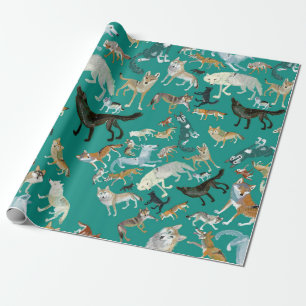 Papier Cadeau Wolves of the World Green Pattern