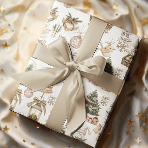 Papier Cadeau Wonderland d'hiver avec des oiseaux et des ornemen