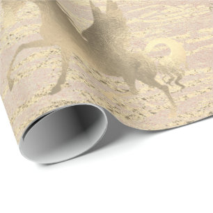 Papier Cadeau Wood d'or de cheval de licorne de princesse Blush