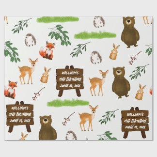 Papier Cadeau Woodland Deer Bear Rabbit Fox Hedgehog Birthday