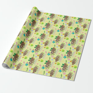 Papier Cadeau Woodland Forest Sloth Jaune Motif Party Baby
