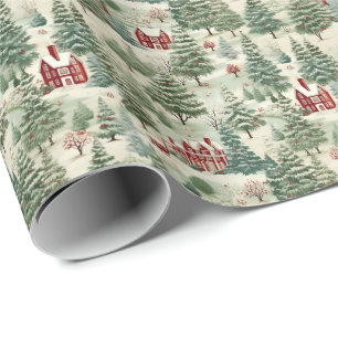 Papier Cadeau Woodland rustique Pays Noël mignon Cosy