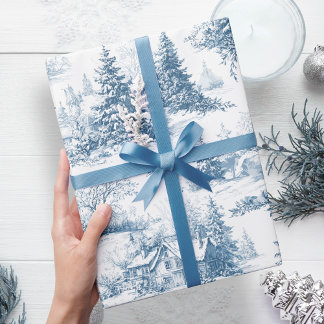 Papier Cadeau Woodland Toile Blue Christmas Holiday