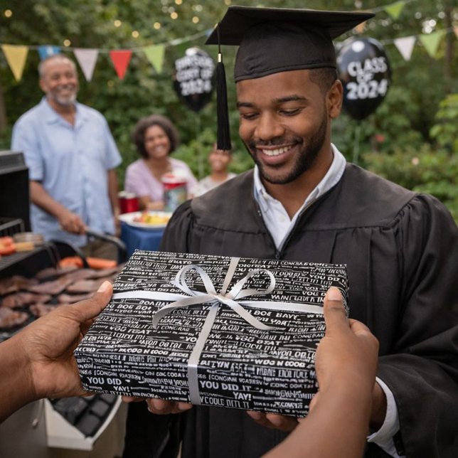 Papier Cadeau Word Collage graduation noir et blanc (Créateur téléchargé)