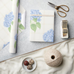 Papier Cadeau Wrapping Paper | Blue Hydrangea | Luxe Ivory Plaid
