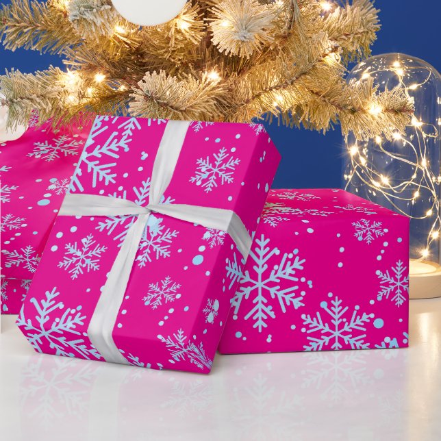 Papier Cadeau Wrapping Paper, Bright Fuchsia Snowflakes (Vacances)