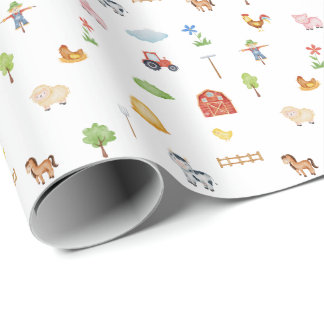 Papier Cadeau Wrapping Paper - Farm Life Animals & Elements.