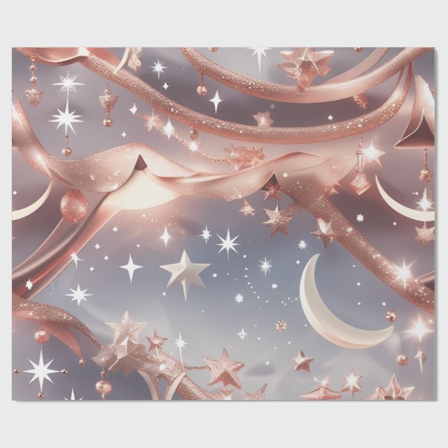 Papier Cadeau Wrapping Paper – Luxury Marble White Celestial Moo (Plat)