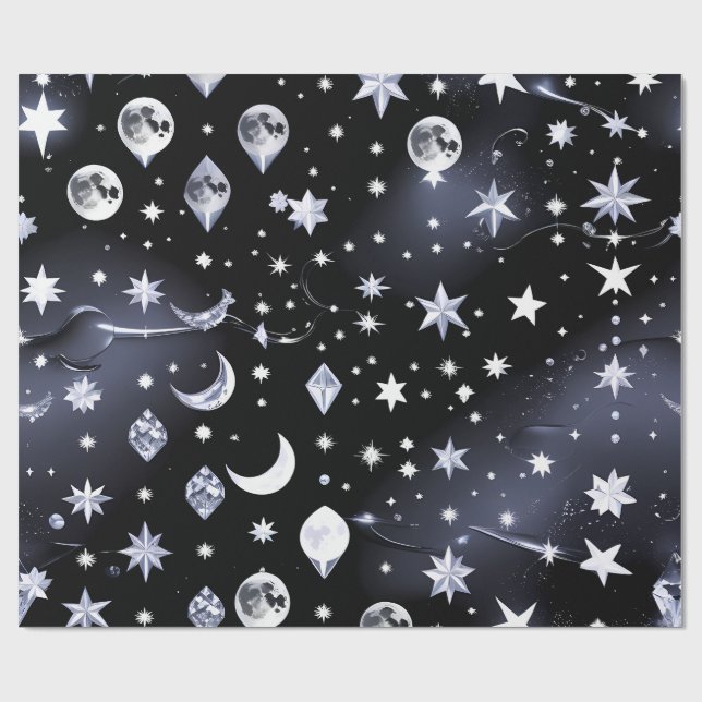 Papier Cadeau Wrapping Paper - Luxury Onyx Celestial Moon (Plat)