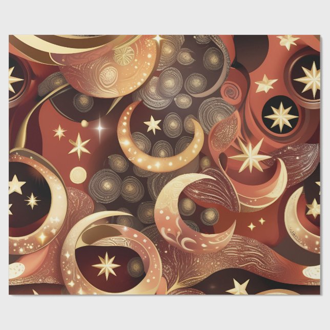 Papier Cadeau Wrapping Paper – Luxury Terracotta Celestial Moon  (Plat)