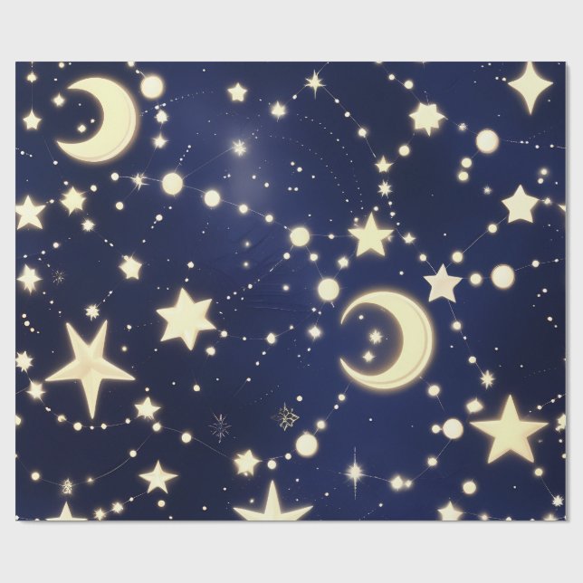 Papier Cadeau Wrapping Paper – Luxury Velvet Navy Celestial Moon (Plat)