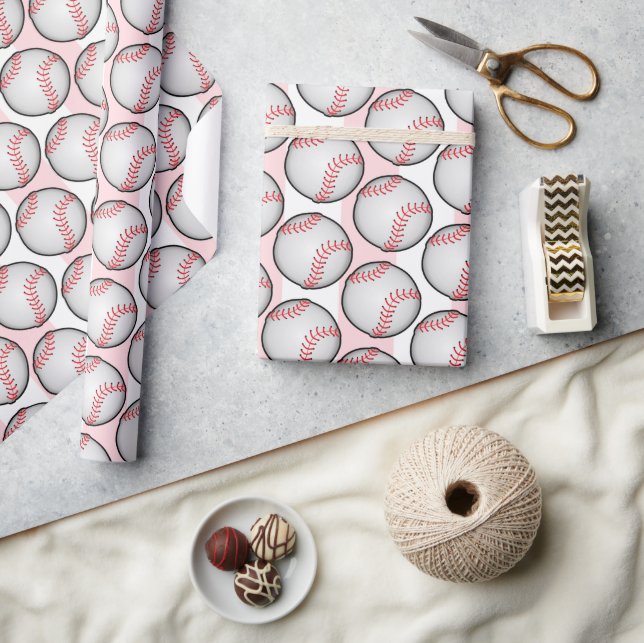 Papier Cadeau Wrapping Paper Pink Birthday Baseball (Artisanat)