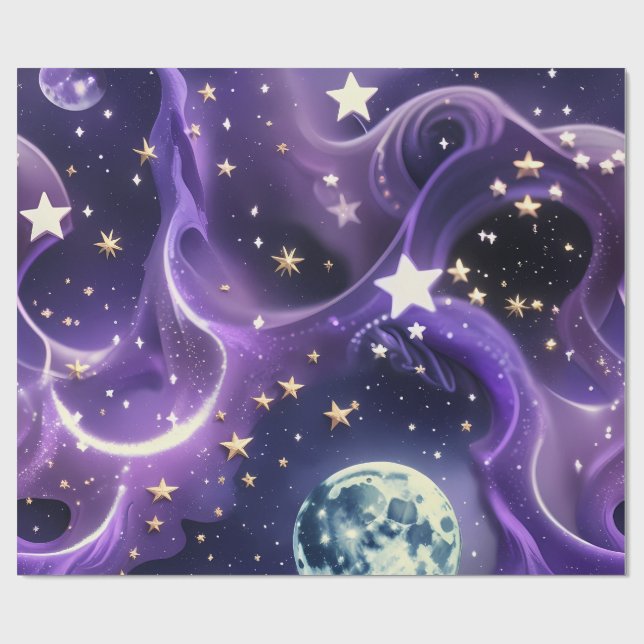 Papier Cadeau Wrapping Paper – Purple Celestial Moon Phases (Plat)