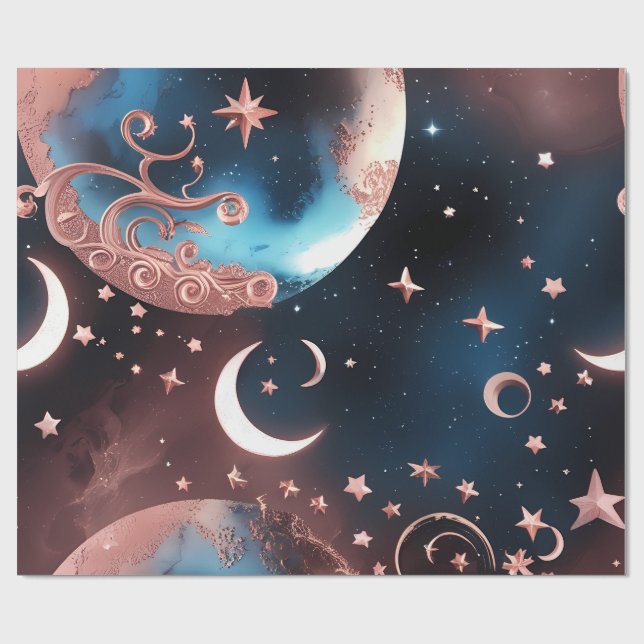 Papier Cadeau Wrapping Paper – Rose Gold Celestial Moon (Plat)