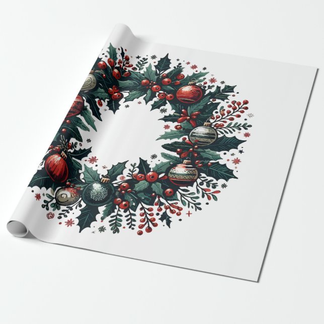 Papier Cadeau Wreath de Noël (Déroulé)