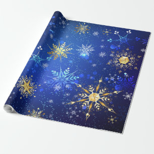 Papier Cadeau XMAS Blue Background with Golden Snowflakes