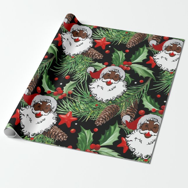 Papier Cadeau xmas holly black santa claus (Déroulé)