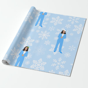 Papier Cadeau xmas kamala harris père Noël bleu glace flocons