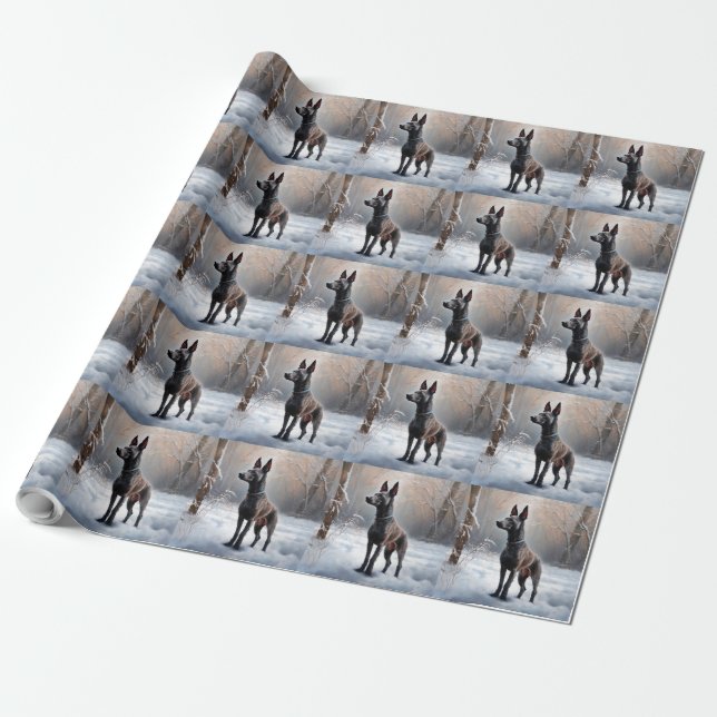 Papier Cadeau Xoloitzcuintli Qu'il neige Noël (Déroulé)