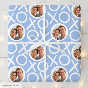 Papier Cadeau XOXO Câlins et Bisous 2 Photo Écriture Brosse Bleu
