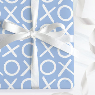 Papier Cadeau XOXO Câlins et Bisous Anniversaire Bleu Brosse Scr