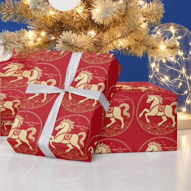 Papier Cadeau Year of the Horse 2026 Chinese New Year  (Vacances)