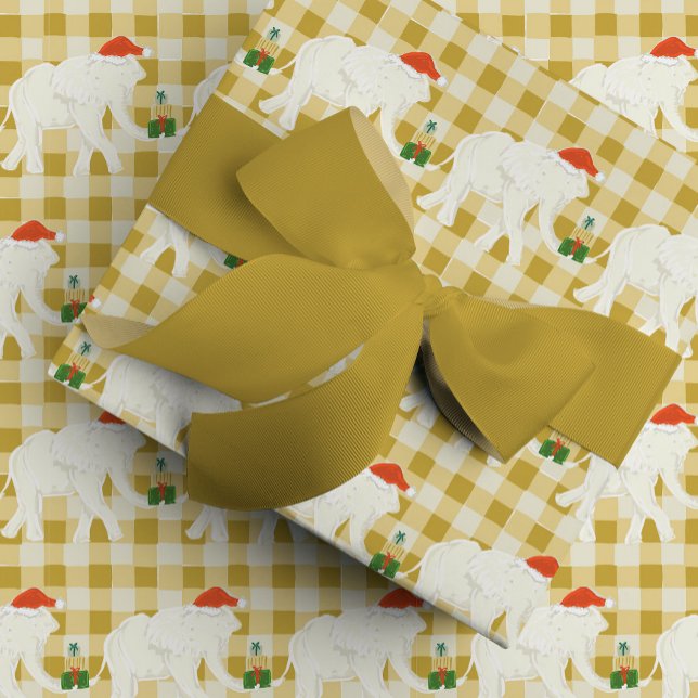 Papier Cadeau Yellow Checkered White Elephant Christmas Party (Yellow Checkered White Elephant Christmas Party Wrapping Paper)
