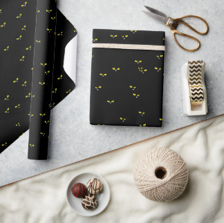 Papier Cadeau Yeux Jaunes de Chat dans le Noir