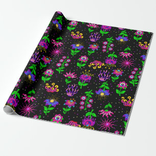 Papier Cadeau yeux surréalistes fantaisie florale fleurs fantais