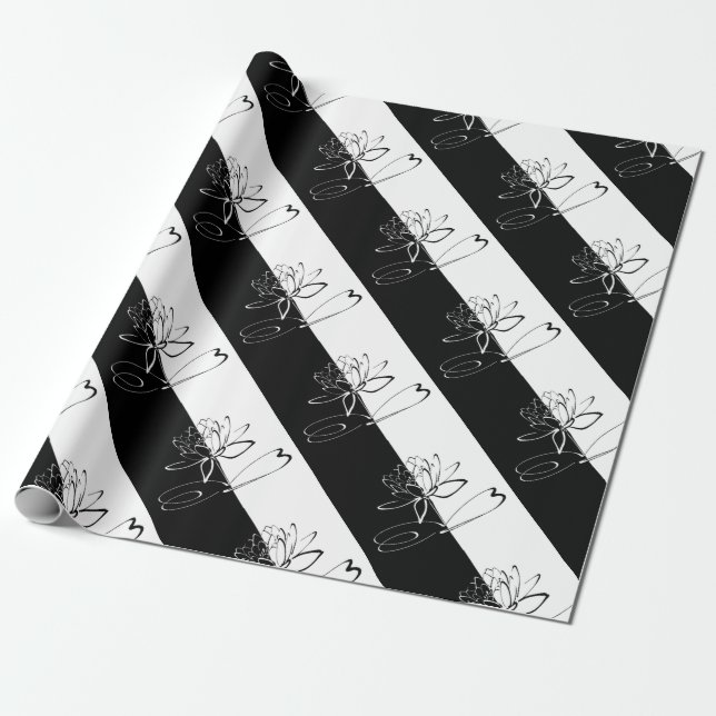 Papier Cadeau Yin Yang Fleur de Lotus Noir et Blanc (Déroulé)