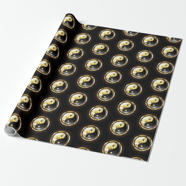 Papier Cadeau Yin Yang or sur noir (Déroulé)