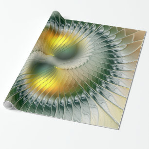 Papier Cadeau Yin Yang Vert Jaune Abstrait Fractal Coloré