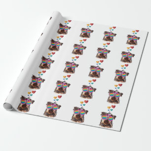 Papier Cadeau Yorkie Chien avec coeurs Saint-Valentin