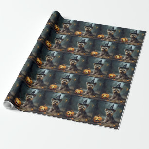 Papier Cadeau Yorkshire Terrier Citrouilles Halloween effrayant