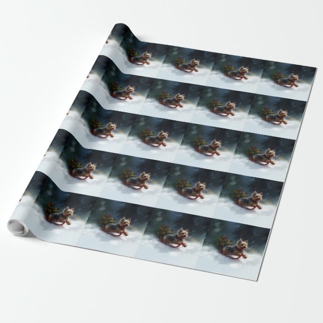 Papier Cadeau Yorkshire Terrier Noël neige hiver (Déroulé)