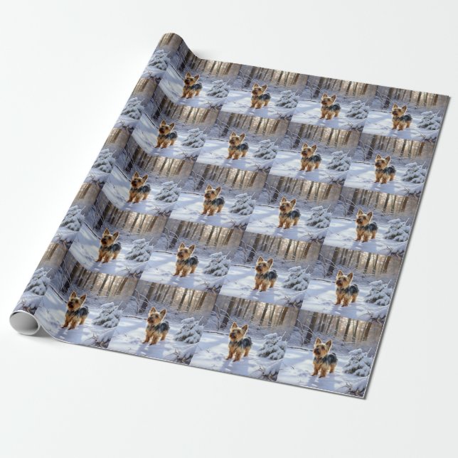 Papier Cadeau Yorkshire Terrier Qu'il neige Noël (Déroulé)
