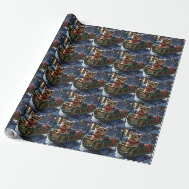 Papier Cadeau Yorkshire Terrier Saison de Noël festive (Déroulé)