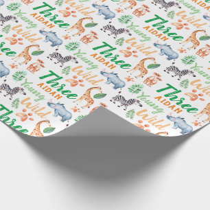 Papier Cadeau Young Wild et Three Safari Animal 3ème anniversair
