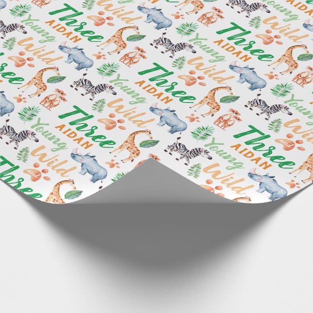 Papier Cadeau Young Wild et Three Safari Animal 3ème anniversair (Coin)