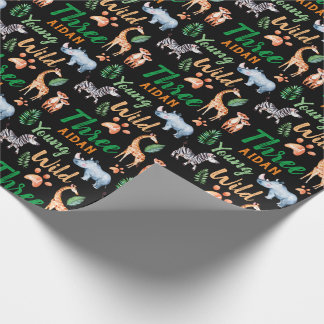 Papier Cadeau Young Wild et Three Safari Animal 3ème anniversair