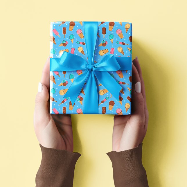 Papier Cadeau Yummy Ice Cream Motif | Bleu (Créateur téléchargé)