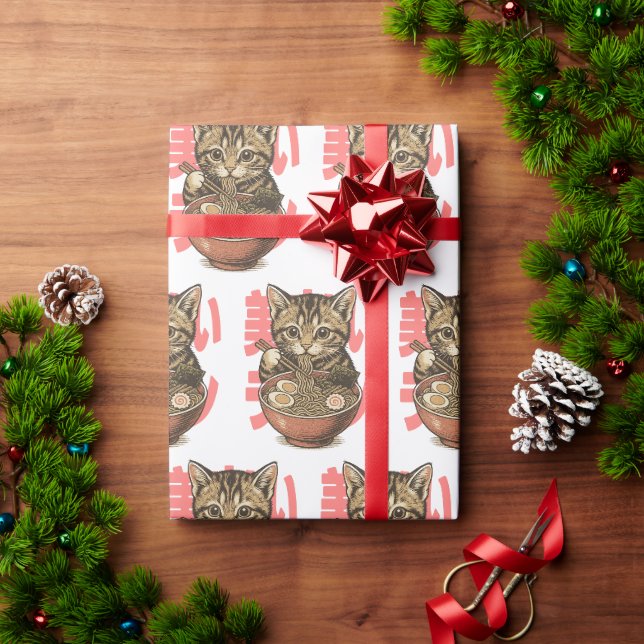 Papier Cadeau Yummy Ramen Kitten (Cadeau de vacances)