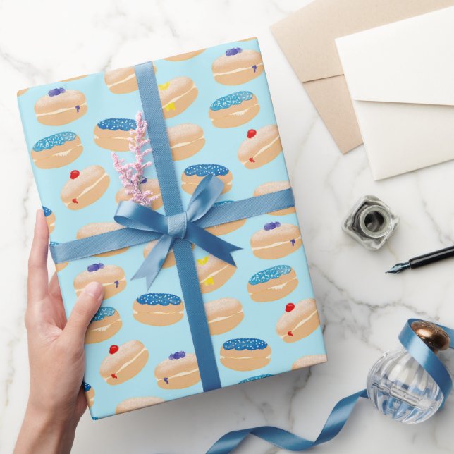 Papier Cadeau Yummy Sufganiyot Jelly Donuts Motif Hanoukka (Cadeaux)