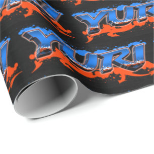 Papier Cadeau Yuri Prénom Graffiti blue orange