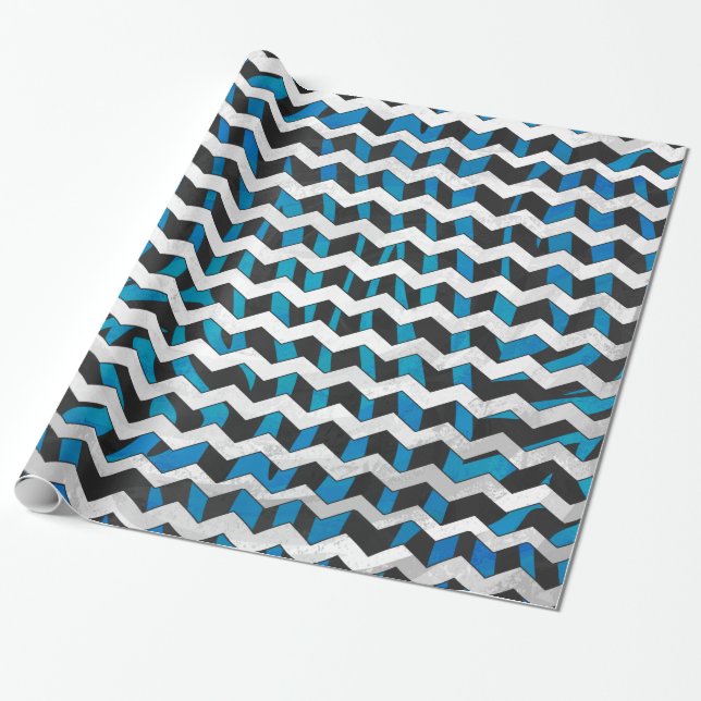 Papier Cadeau Zebra Chevron noir et bleu (Déroulé)