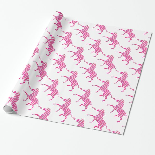 Papier Cadeau Zebra Hot rose et blanc Silhouette (Déroulé)